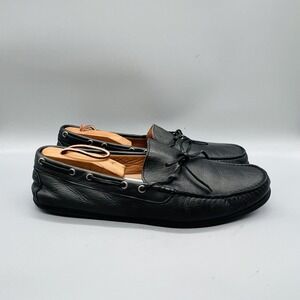 M Gemi Shoes Mens 13 Black Leather Moccasin Driving Loafers Flat Made Italy